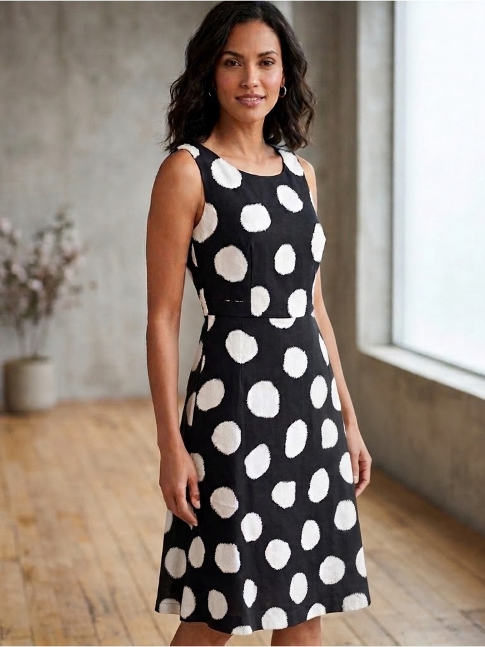 Talbots Black and White Sleeveless A-line Midi Dress